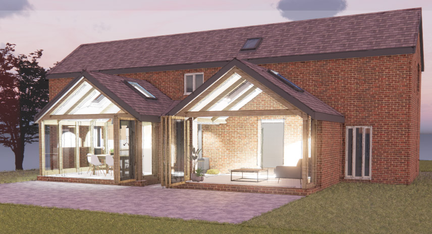 extension, matlock architect, gazing, bifolds, timber frame, barn